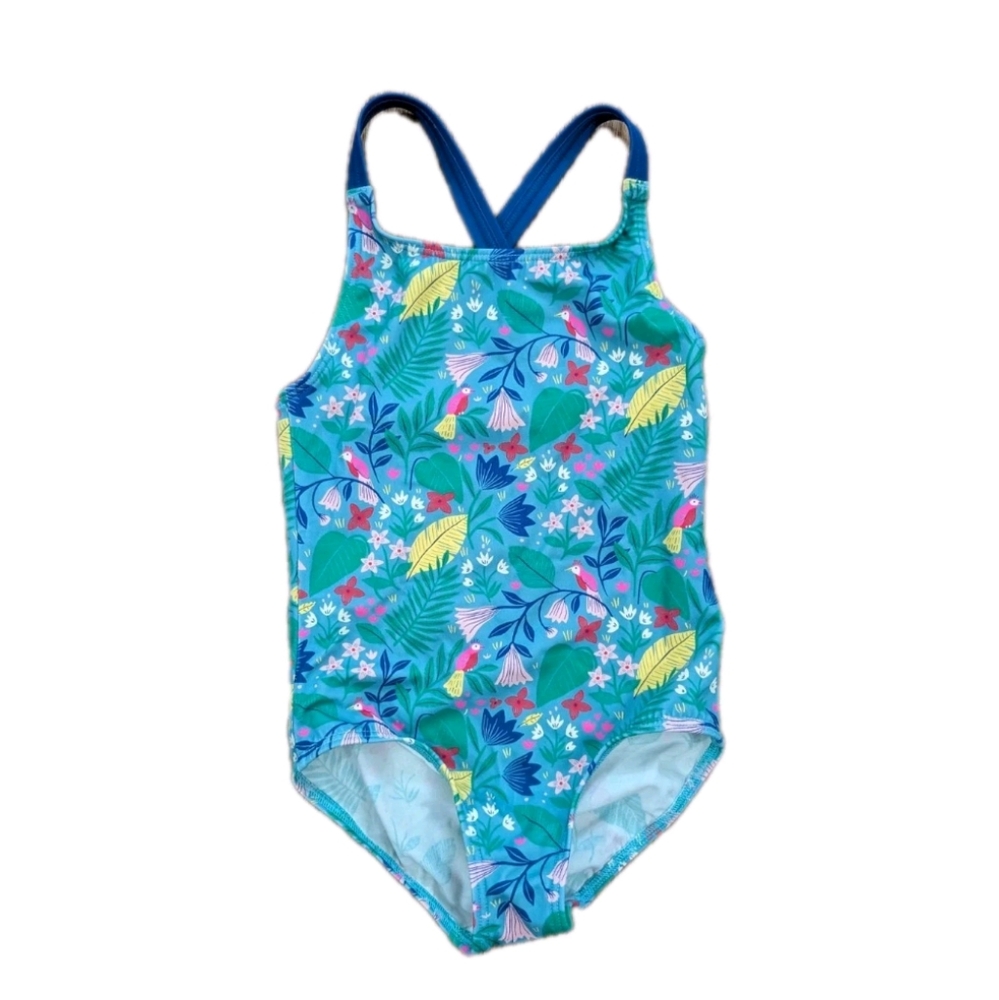 Boden Blue Floral Kids Swim One Piece